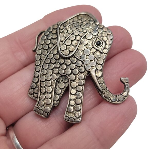 Vintage Dotted Elephant Brooch Pin Signed Darlene Antique Finish Collectible Jew - Picture 6 of 6